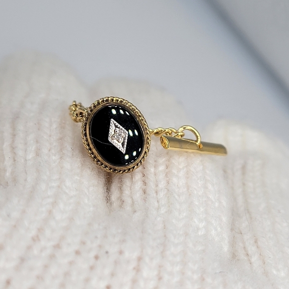 Mint! Lot of 3 Tie Tack Gold Tone Black Glass Stone, Two Accent Gold - Picture 4 of 5